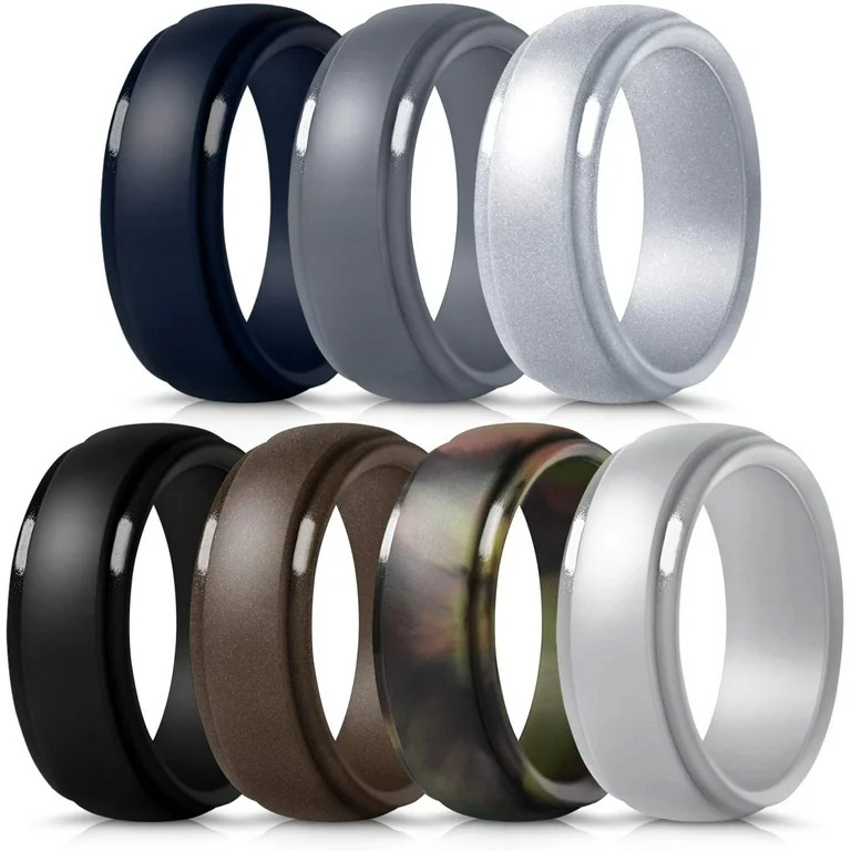 Silicone Ring for Men, Mokani 7-Pack Step Edge Sleek Design Rubber Wedding Bands,  Size 10 | Walmart (US)