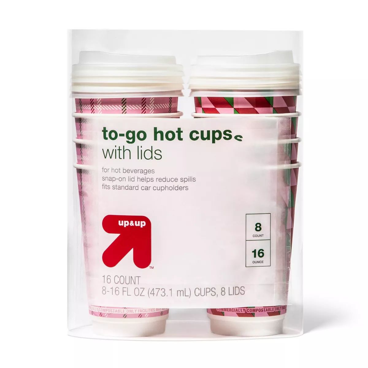 Holiday Disposable Drinkware Hot Cup - Brights - 16oz/8ct - up & up™ | Target