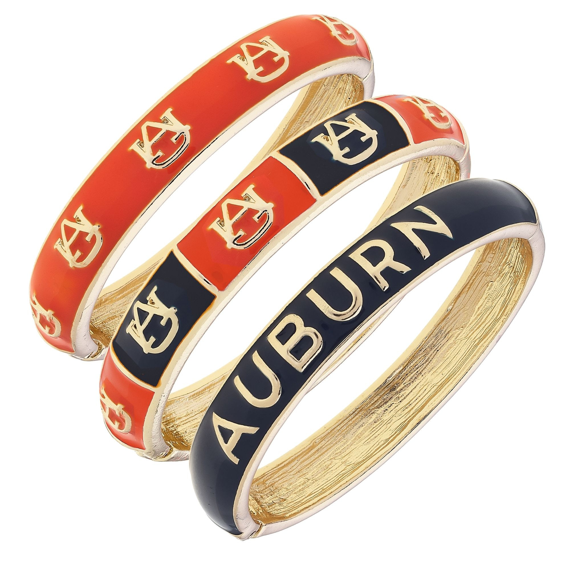 Auburn Tigers CANVAS Style 18k Gold-Plated Logo & Slogan Hinge Bangle Set of 3 | Fanatics