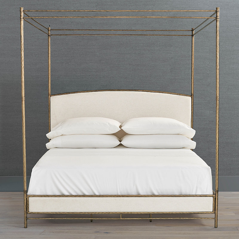 Delina Canopy Bed - Hammered Brass, Snow Crypton Nomad Performance, King - Frontgate | Frontgate