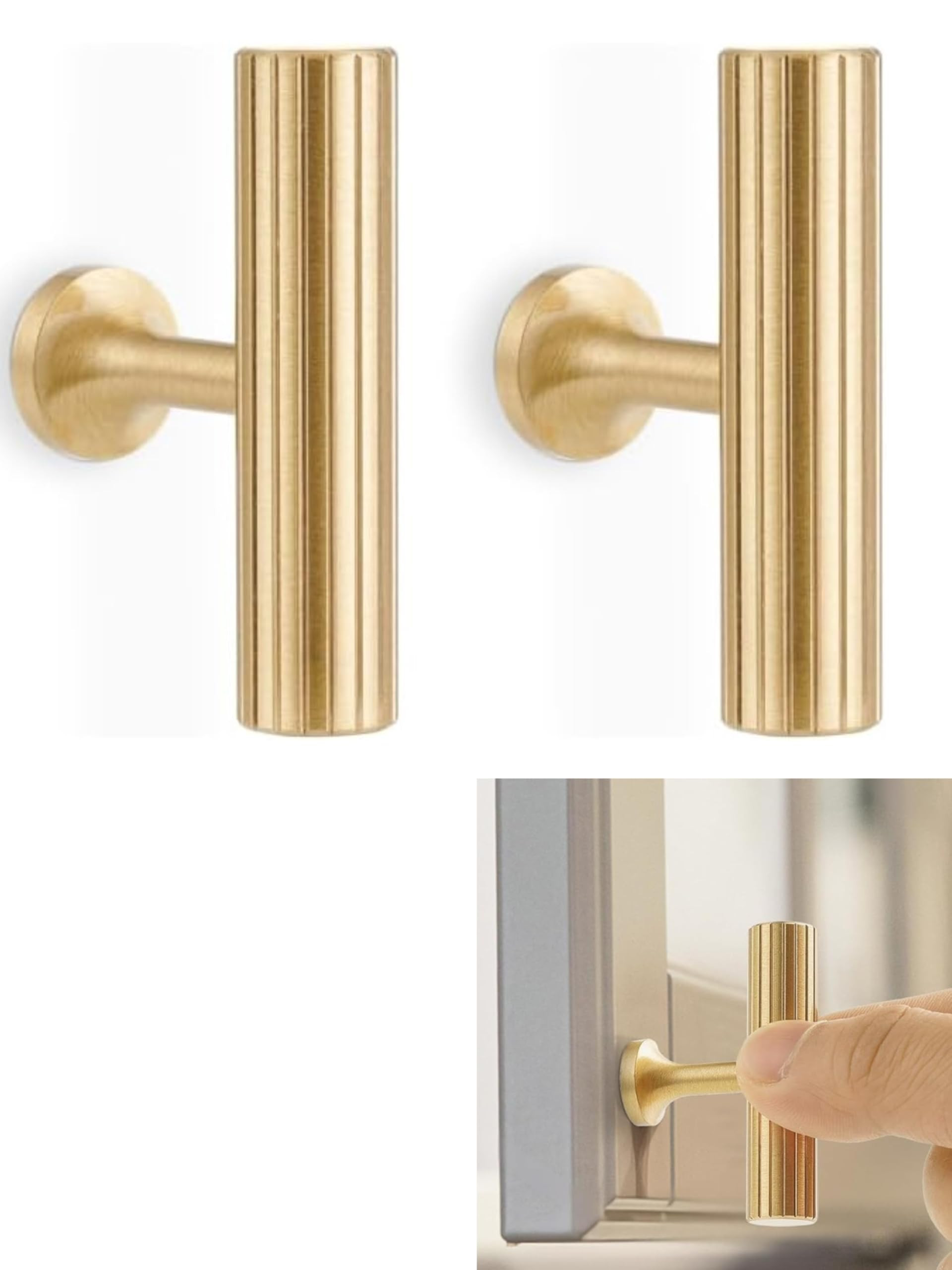 RZDEAL 2pcs Solid Brass Gold Cabinet Pulls, Single Hole T Bar Handles, 2-Inch Total Length for Ki... | Amazon (US)