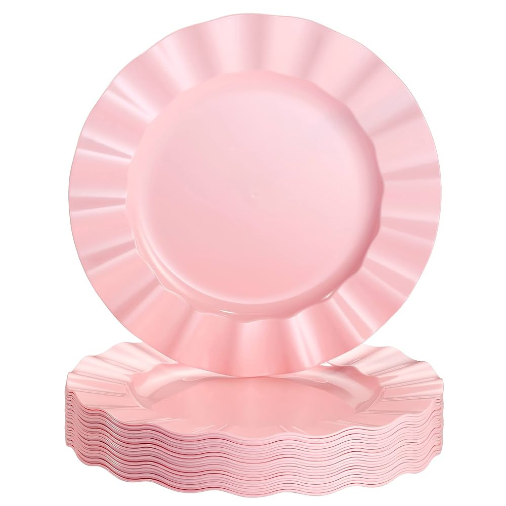 Elegant Plastic Plates for Party with Scalloped Rim (10 PC), Disposable Heavy-Duty Cake Plates fo... | Amazon (US)