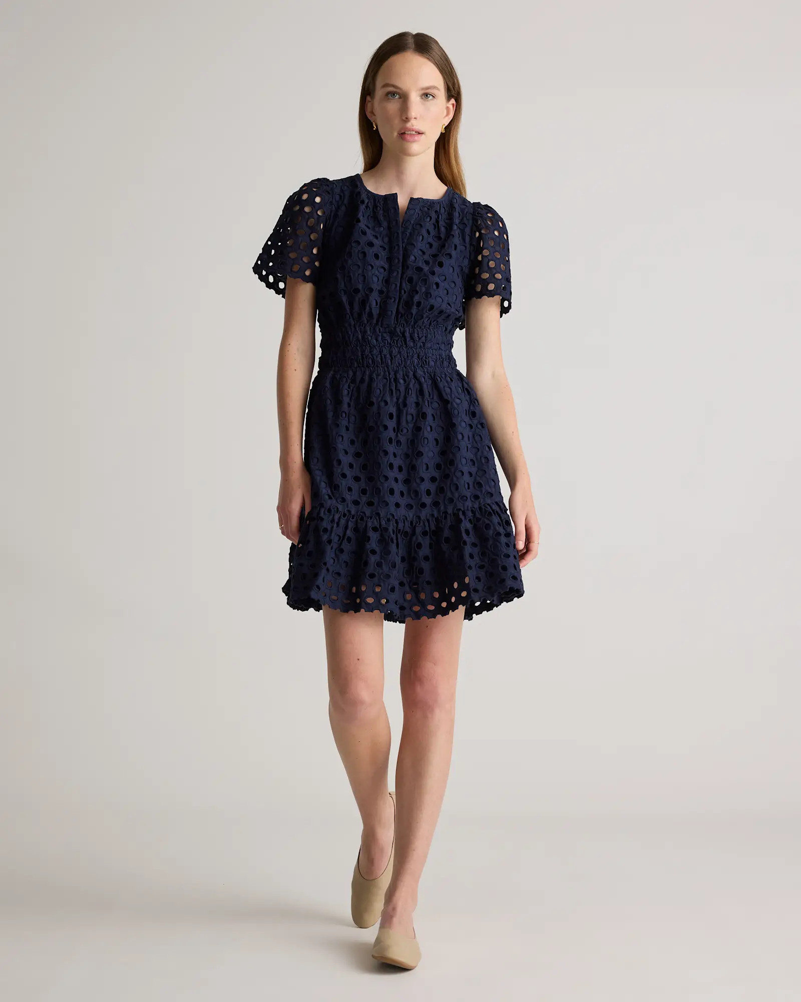 100% Organic Cotton Eyelet Tiered Mini Dress | Quince