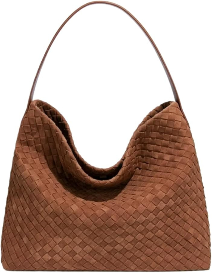 Woven Suede Tote Bag for Women Faux Suede Hobo Bag Slouchy Shoulder Bag Soft Woven Handbag | Amazon (US)