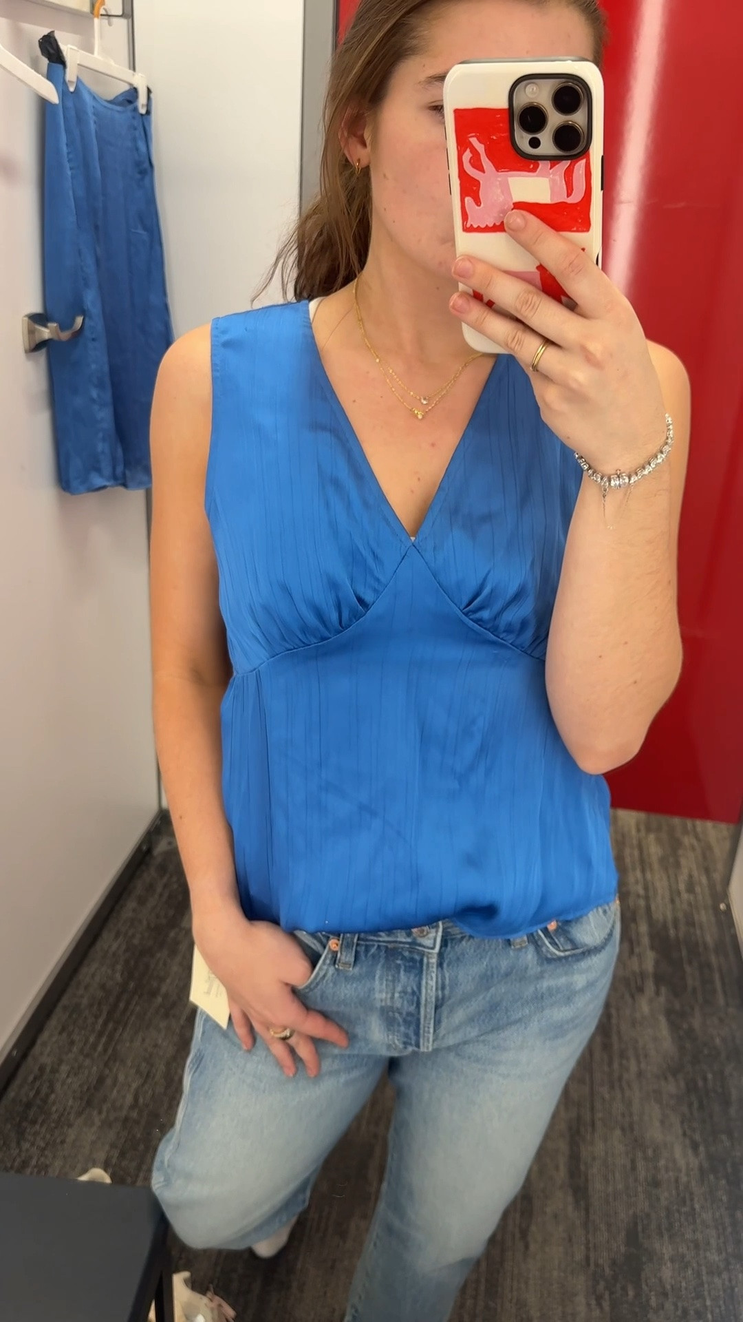 Cute little satin target top! Has a matching skirt which I personally didn’t love but I thought the top was nice! 

Comes in black too! 

Ties in the back for extra shape