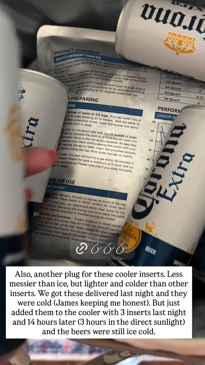 Another shoutout for these cooler inserts from Amazon! As you can hear from the video, whether our drinks started off at room temp is up for debate 😂, but these cooler inserts DEFINITELY made — and kept — them colder. After 14 hours in a cooler (3 of those hours in direct sunlight) with just three of these inserts, our drinks were still ice cold.

#LTKSeasonal #LTKTravel