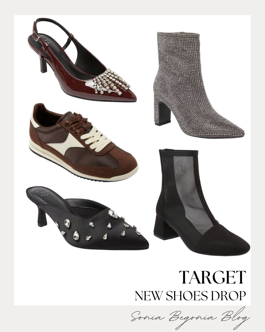 OUTFIT of the Day: Sparkles, Mesh, & Festive Footwear! 👠

Embrace the ultimate holiday shoe trend with this perfectly balanced seasonal collection! 🌟

We are obsessed with the statement pieces: from shimmering silver rhinestone booties to chic black mesh ankle boots that add instant edge to any look. Balance the bold textures with elegant, modern silhouettes like burgundy slingback pumps featuring tiered crystal fringe or sophisticated black satin mules adorned with teardrop gemstones. Finish the collection with a classic touch: retro-inspired brown and cream joggers for a touch of polished, everyday glam!

#OOTD
#OutfitOfTheDay
#TargetStyle
#ShoeGame
#HolidayHeels
#RhinestoneBoots
#MeshBoots
#SlingbackPumps
#FestiveFashion
#WinterStyle
#PartyReady
#LTKStyle
#LTKUnder40
#TargetFinds
#StylingInspo


#LTKFindsUnder50 #LTKSeasonal #LTKHoliday