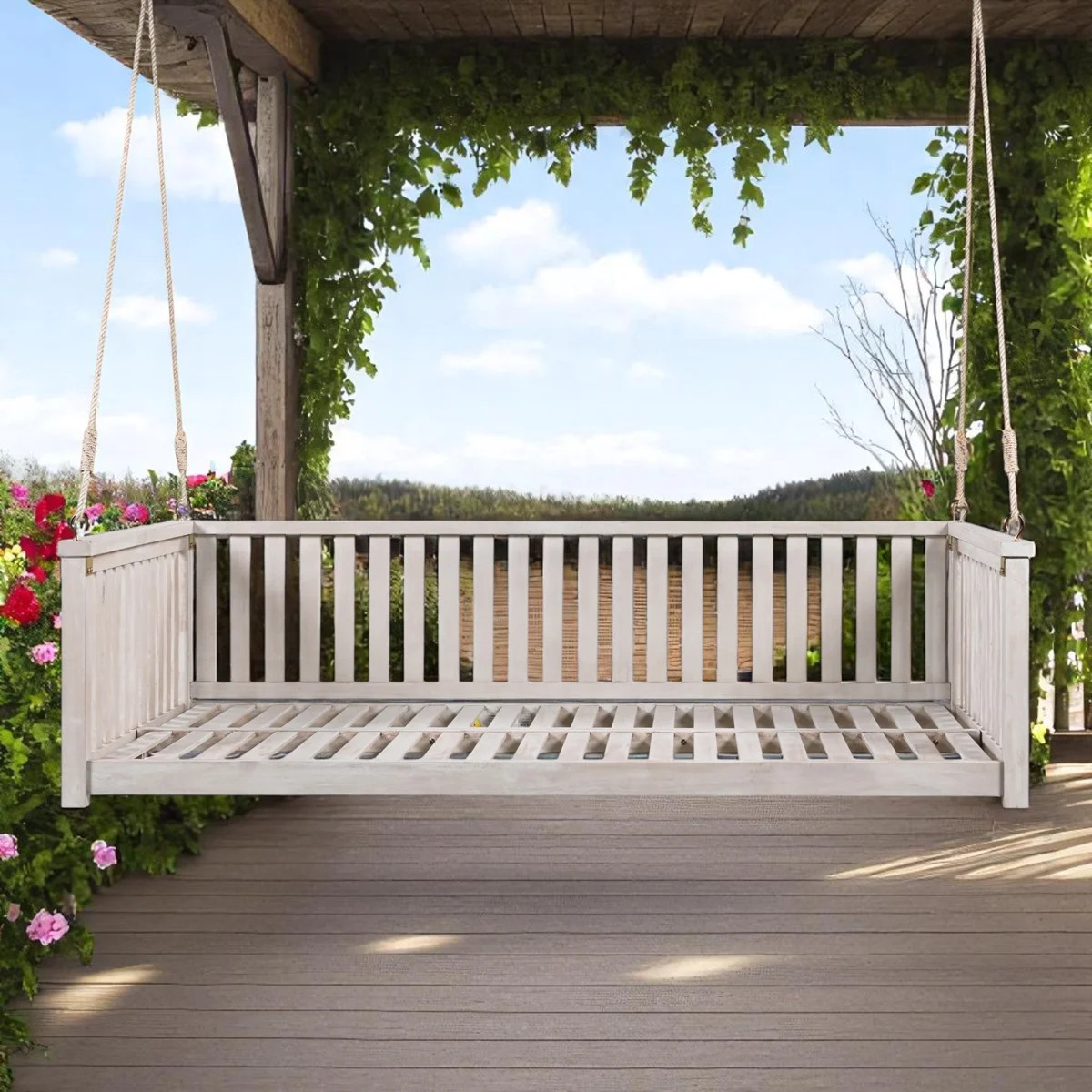 79.1" Solid Wood Porch Swing Bed Twin Size Hanging Bed | Wayfair North America