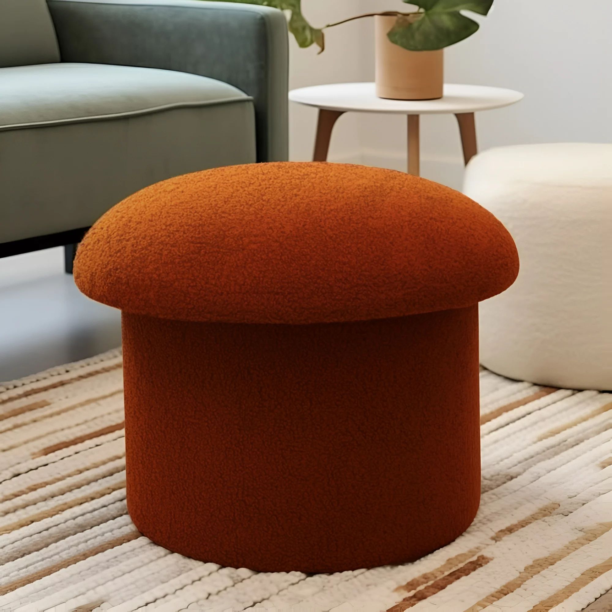 Mainstays Boucle Mushroom Upholstered Storage Ottoman, Terracotta | Walmart (US)