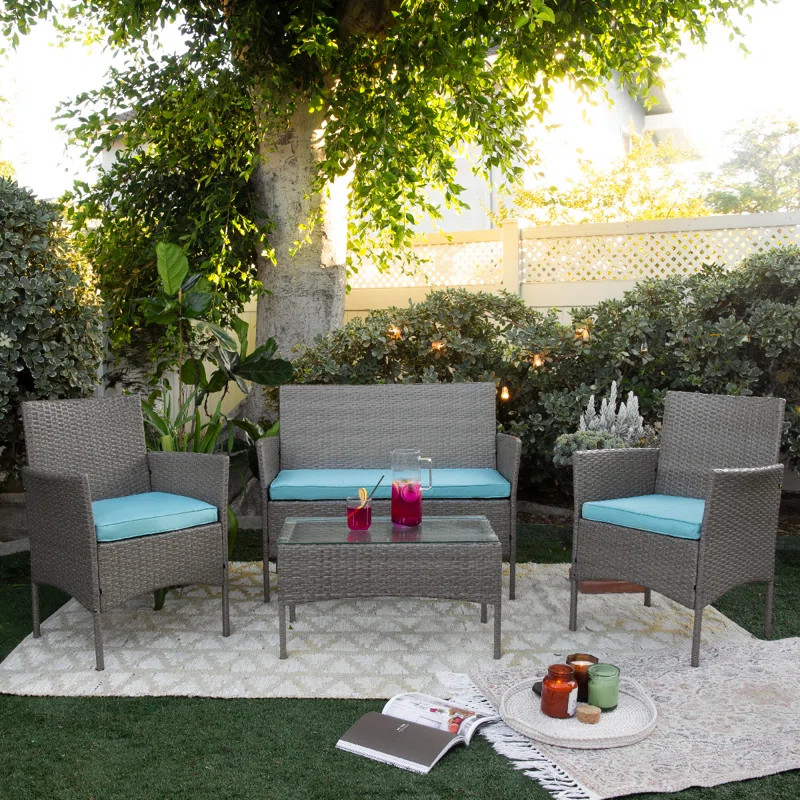 Alyonna Wicker 4 - Person Outdoor Seating Group with Cushions | Wayfair North America