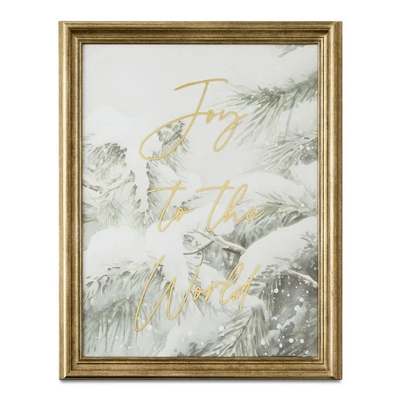 Joy to the World Snowy Tree Framed Christmas Wall Art, 15" x 19", by Holiday Time - Walmart.com | Walmart (US)