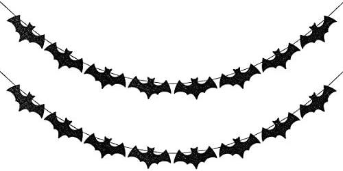 2 Pack Black Glittery Bat Garland Sign(16pcs bat),Halloween Party Decor Haunted House Decorations | Amazon (US)