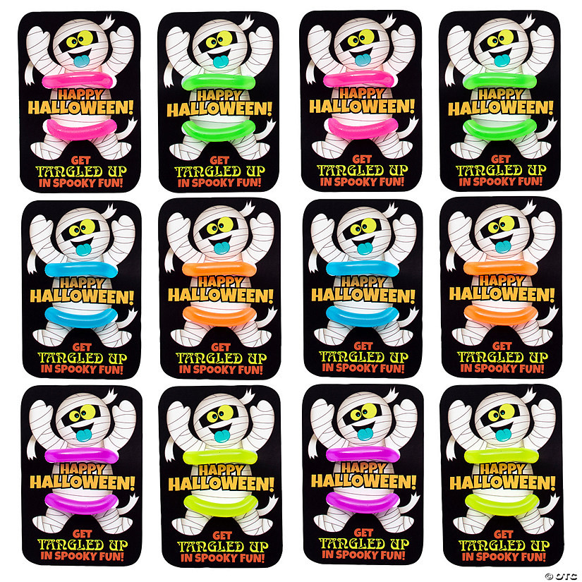 10 1/2" Halloween Glow-in-the-Dark Stretchy Rubber Fidget Strings with Card Handout for 12 | Oriental Trading Company