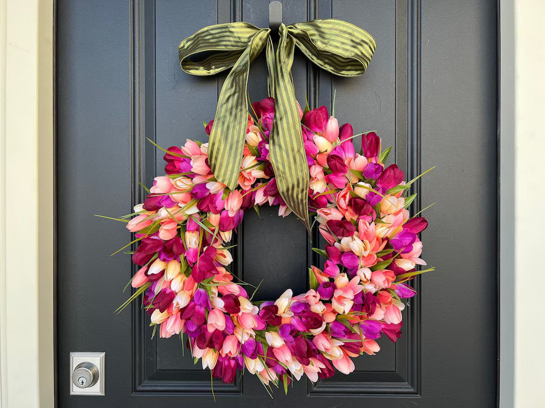 NEW Peach Fuzz and Magenta Spring Tulip Wreaths, Trending Wreaths for Spring, Mother's Day Gifts,... | Etsy (US)