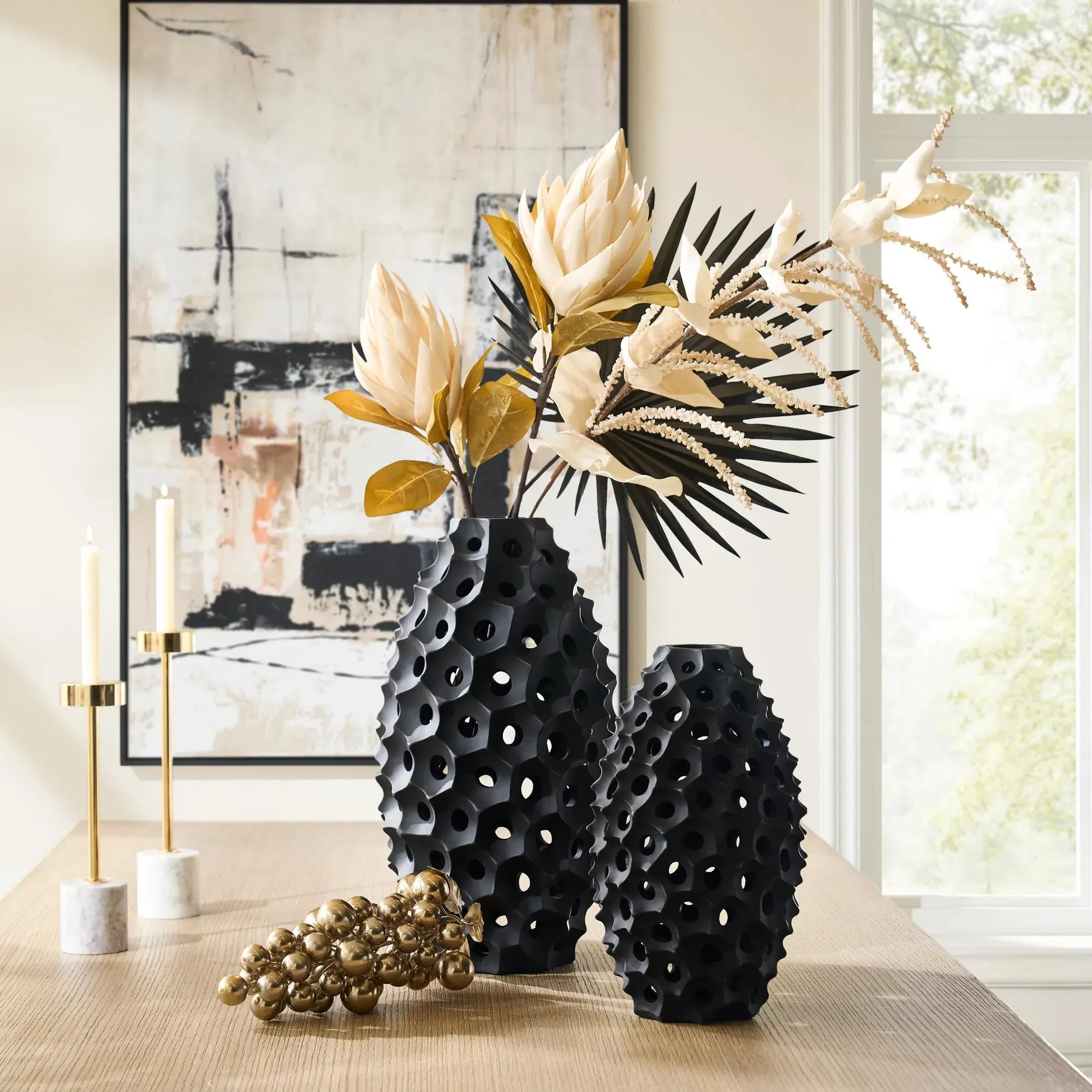 Neo Vase | Black | Décor Vase | Z Gallerie | Small 9"W x 9"D x 14.5"H | Resin Stone powder | Z Gallerie