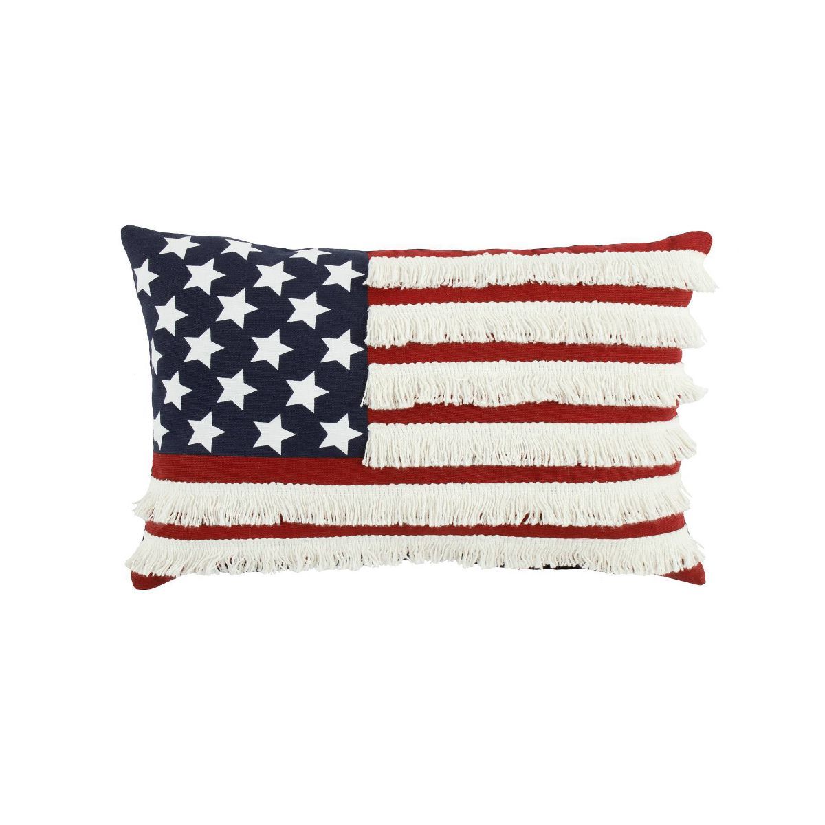 13"x22" Oversize American Flag Fringe Lumbar Throw Pillow Red - Lush Décor | Target