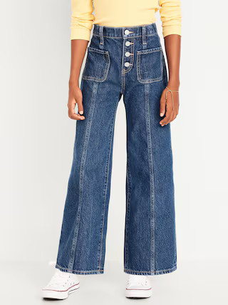 High-Waisted Super Baggy Button-Fly Wide-Leg Utility Jeans for Girls | Old Navy (US)