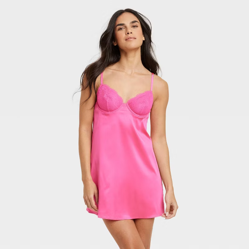 Women's Satin Lingerie Slip Dress with Keyhole Back - Auden™ Pink | Target