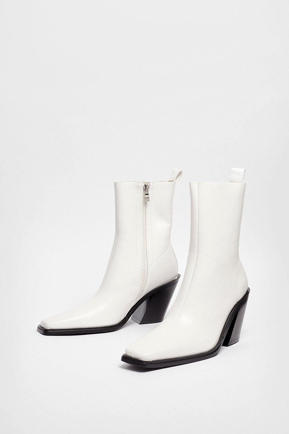 Faux Leather Western Heeled High Ankle Boots | NastyGal (UK, IE)
