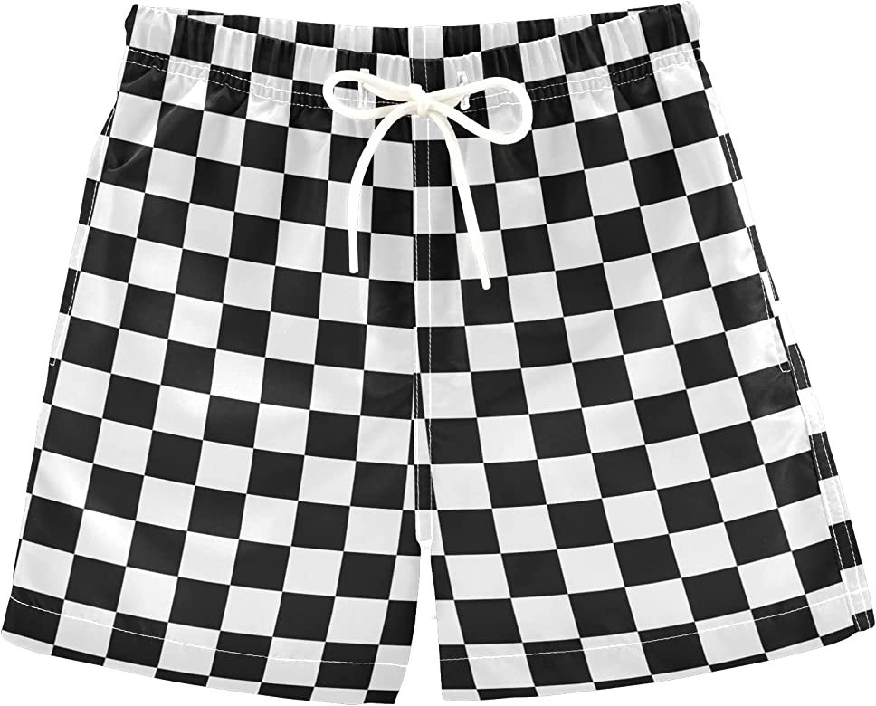 Boys Swim Trunks Black White Buffalo Check Plaid Toddler Swim Shorts Bathing Suit Swimsuit Toddle... | Amazon (US)