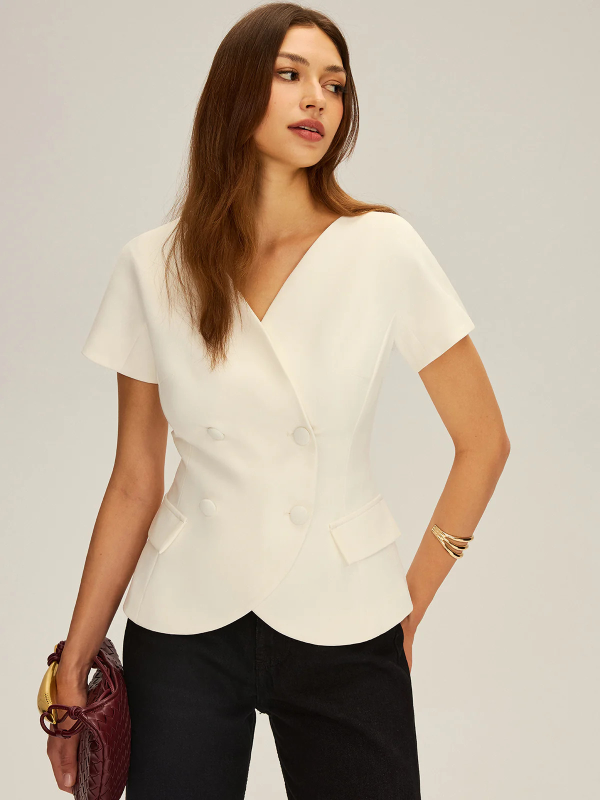 Double-Breasted Short-Sleeve Blazer | Commense