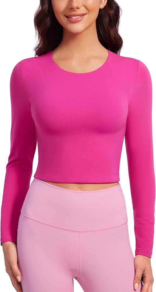 CRZ YOGA Butterluxe Double Lined Long Sleeve Workout Tops for Women Crew Neck Fitted Crop Top Cas... | Amazon (US)