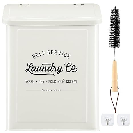 Magnetic Lint Bin for Laundry Room, Metal Trash Can with Lid for Dryer, Farmhouse Lint Holder, La... | Amazon (US)