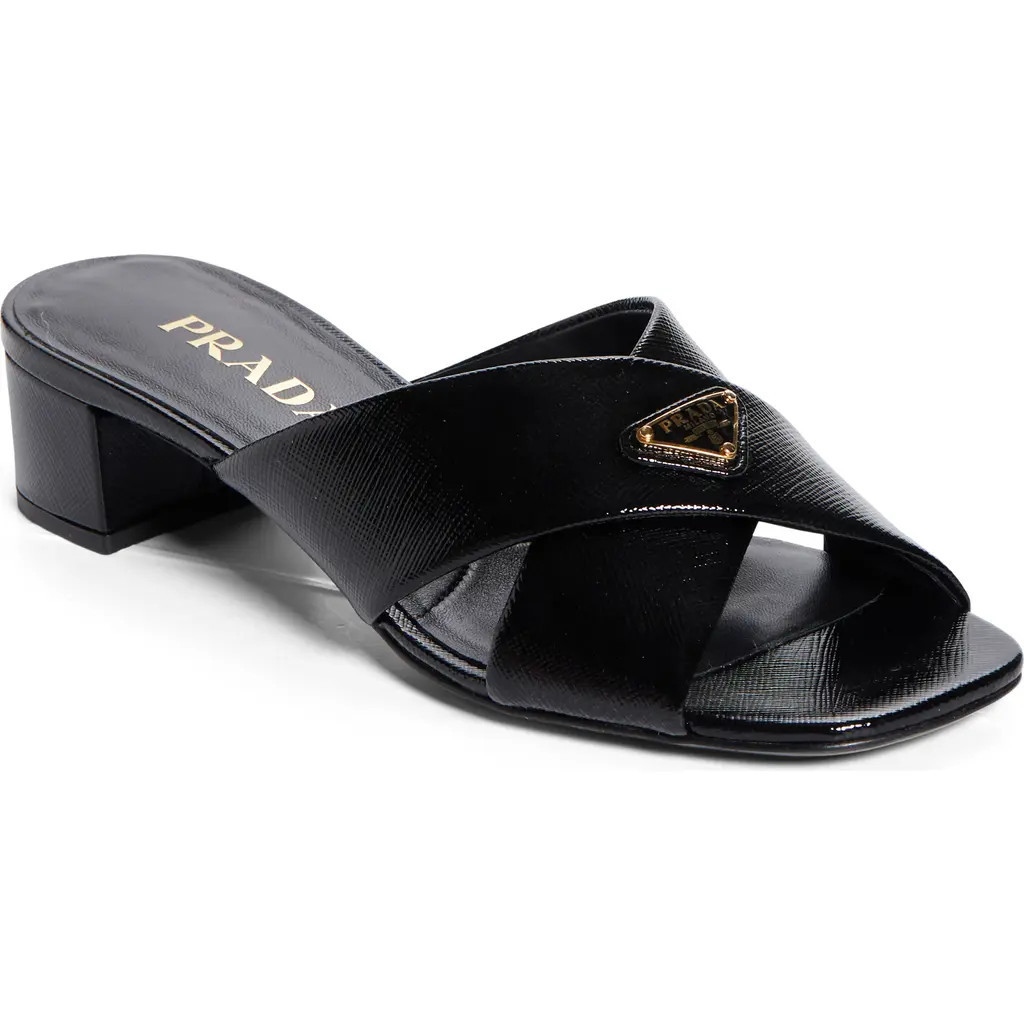 Prada Block Heel Square Toe Sandal in Nero at Nordstrom, Size 10Us | Nordstrom