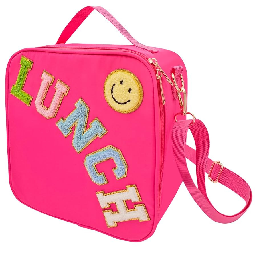 Insulated Lunch Bag With Adjustable Shoulder Strap, Nylon Preppy Lunch Box Large Insulated Lunch ... | Amazon (US)