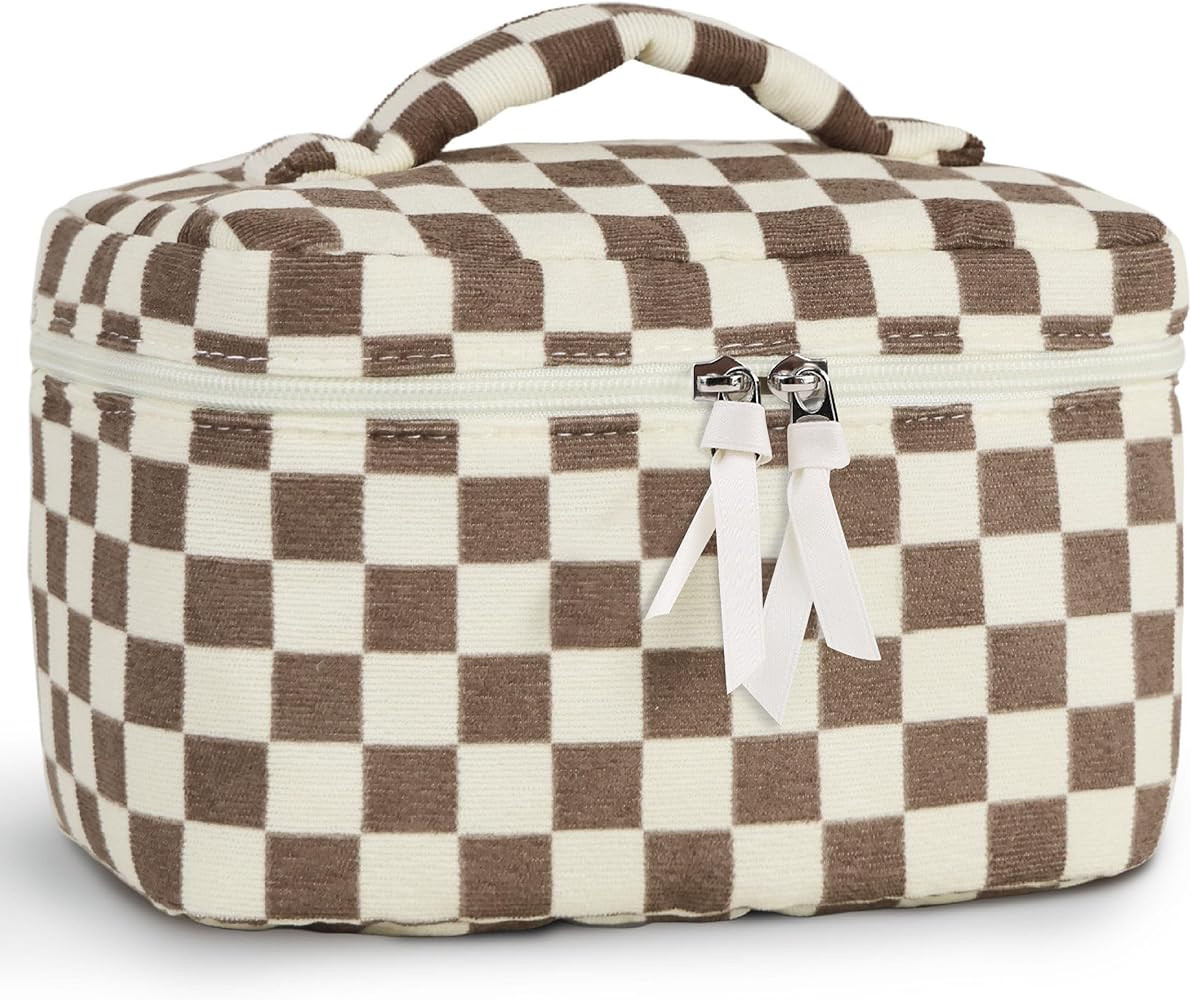 Prite Corduroy Makeup Bag Quilted Travel Bag Large Cute Cosmetic Bag for Women Travel Toiletry Ba... | Amazon (CA)