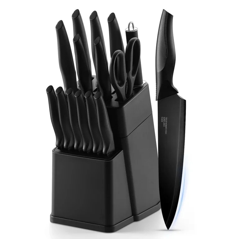 Vesteel Knife Set for Kitchen with Block, 15 Pcs Stainless Steel Kitchen Knife Set with Self Shar... | Walmart (US)