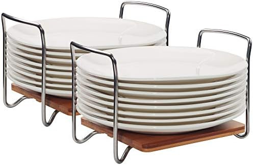 E-ROOM TREND Plate Dish Holders Organizer Adjustable Size 2 Pack, Bamboo Dish Storage Rack With E... | Amazon (US)