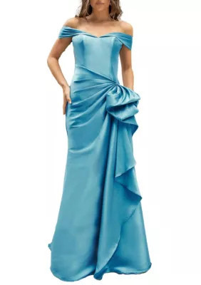 Terani Couture Women's Off Shoulder, Turquoise, 0 | Belk