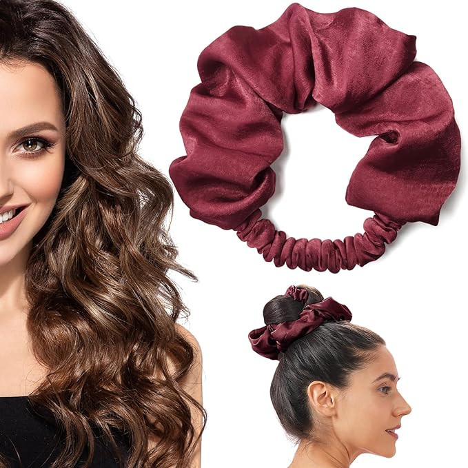 Heatless Curling Scrunchie, No Heat Curls for Long Hair, Soft Sleep Hair Roller (Crimson) | Amazon (US)