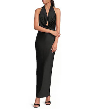 Tasha Halter Cowl Neck Satin Slip Dress | Dillard's
