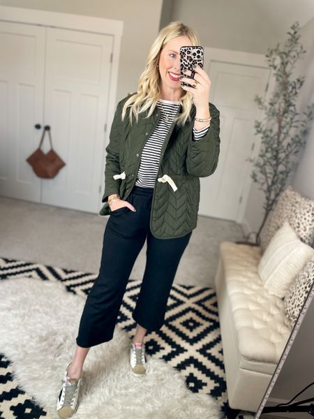 Weekend Walmart wins try on 
Jacket- medium 
Striped tee- medium 
Scuba crop flare pants- small 

#LTKstyletip #LTKSeasonal #LTKunder50