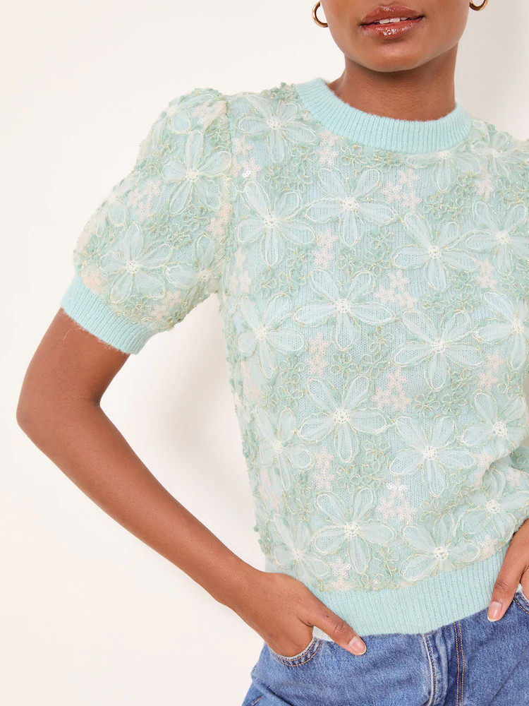 Mintgroen - Lipsy gebreide trui met korte mouwen, ronde hals en kanten details | Next EU