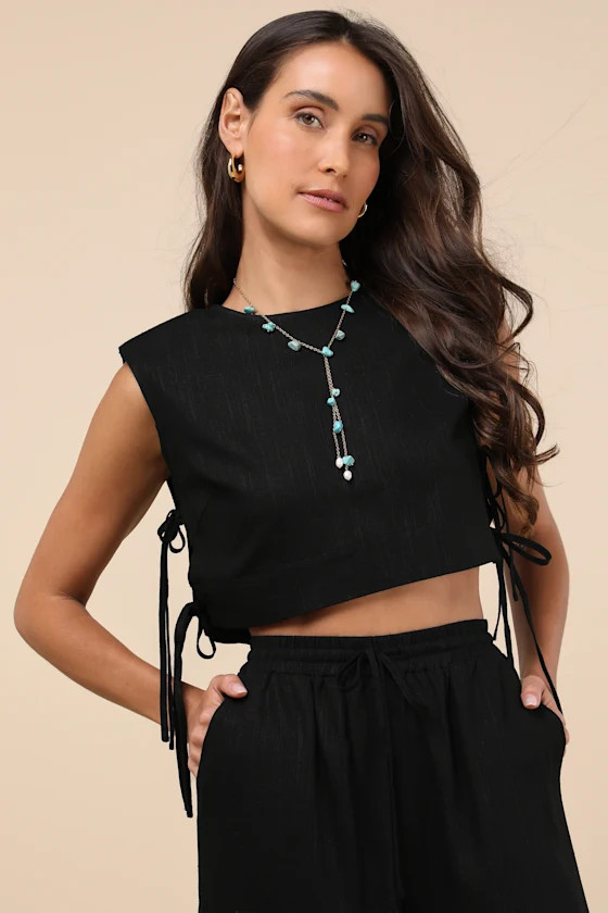 Irida Black Tie-Side Sleeveless Crop Top | Lulus
