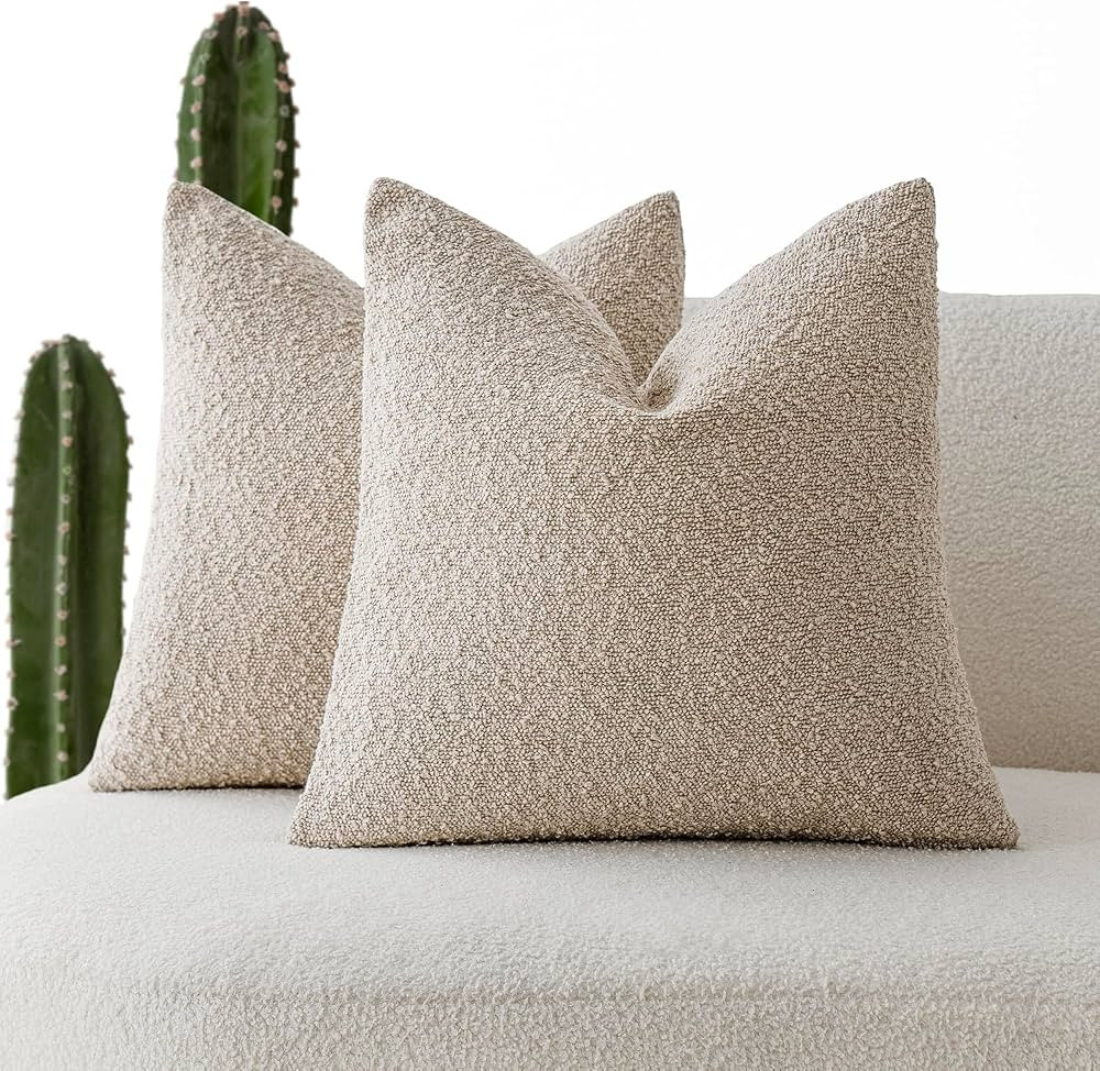 Foindtower Pack of 2, Decorative Textured Boucle Throw Pillow Covers Accent Solid Pillow Cases Co... | Amazon (CA)