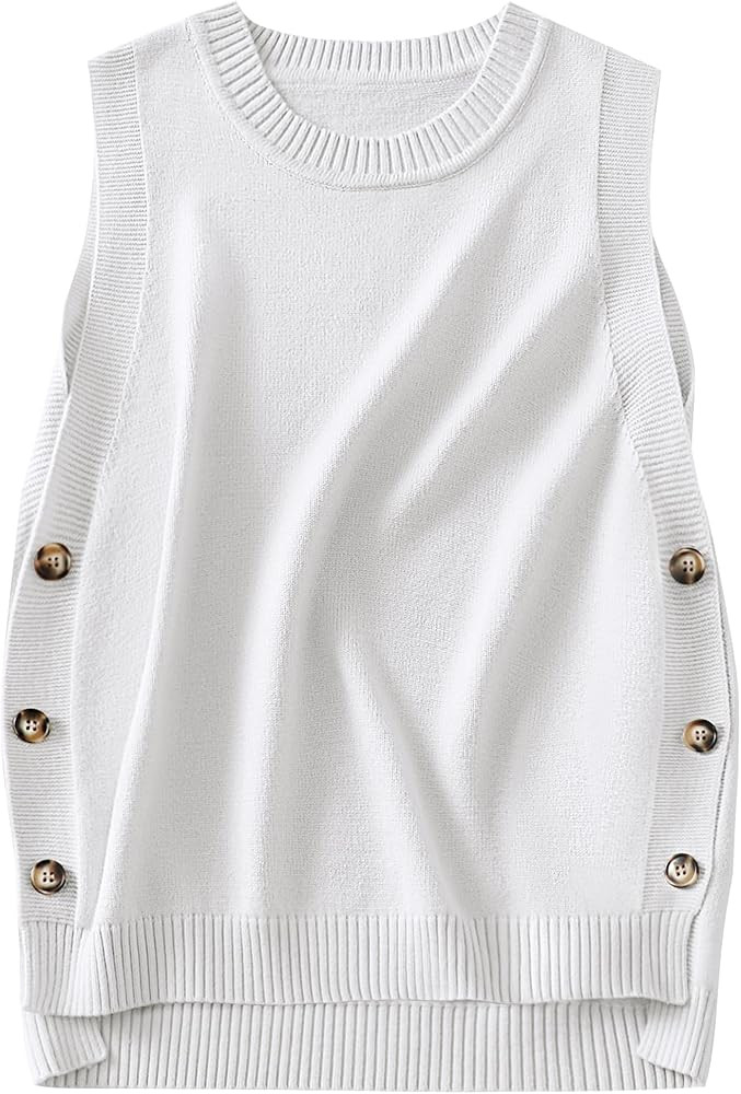 ANRABESS Womens Sweater Vest Summer Sleeveless Crewneck Ribbed Knit Side Button Pullover Tank Top... | Amazon (US)