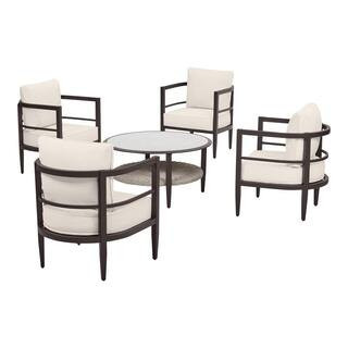 Hampton Bay Saddle View Espresso 5-Piece Metal Patio Conversation Set with CushionGuard Charter A... | The Home Depot