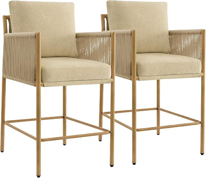 CHITA Boho Rope Counter Height Bar Stools Set of 2, Modern Upholstered Bar Stools with Handwoven ... | Amazon (US)