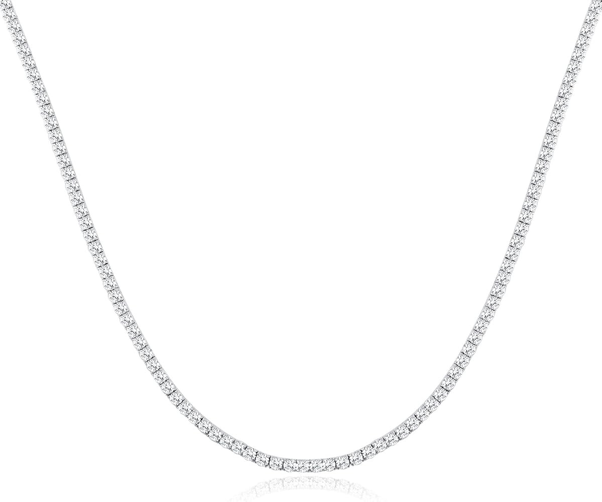 Tennis Necklace 925 Sterling Silver| 3mm-6mm Cubic Zirconia Round Cut Faux Diamond Tennis Chain f... | Amazon (US)