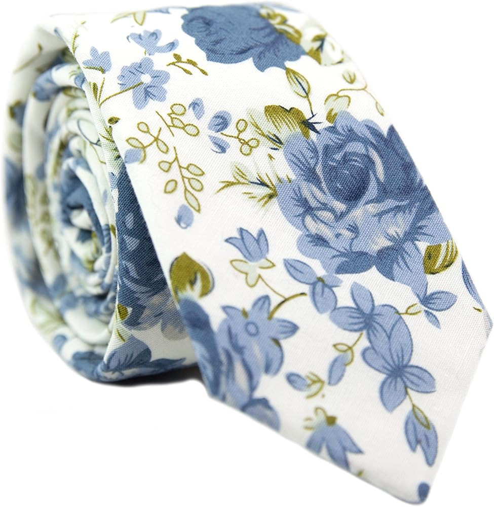 DAZI Men's Skinny Tie Floral Print Cotton Necktie, Great for Weddings, Groom, Groomsmen, Missions... | Amazon (US)