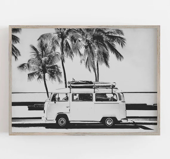 Surfer Van Print Black and White Art Beach Wall Art Boho - Etsy | Etsy (US)