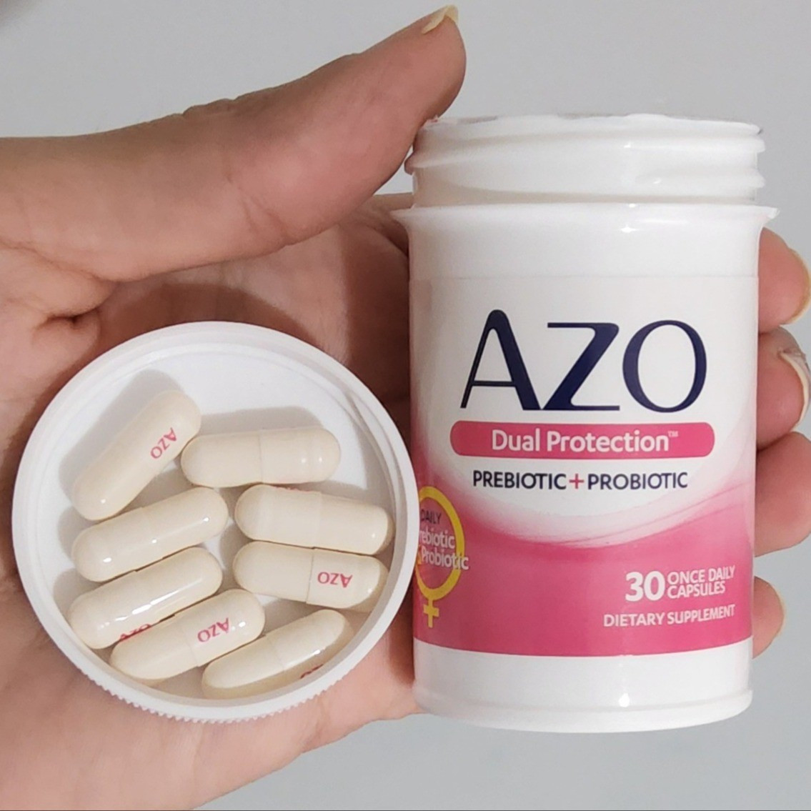 AZO Dual Protection dietary supplement comes in a bottle of 30 capsules. They're easy to take because they don't have any taste or flavor. One capsule per day should be taken daily, with or without food. This product helps with urinary support and maintains optimal pH.

#LTKActive #LTKU #LTKFindsUnder50