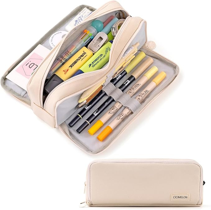 CICIMELON Large Capacity Pencil Case 3 Compartment Pouch Pen Bag for School Teen Girl Boy Men Wom... | Amazon (US)