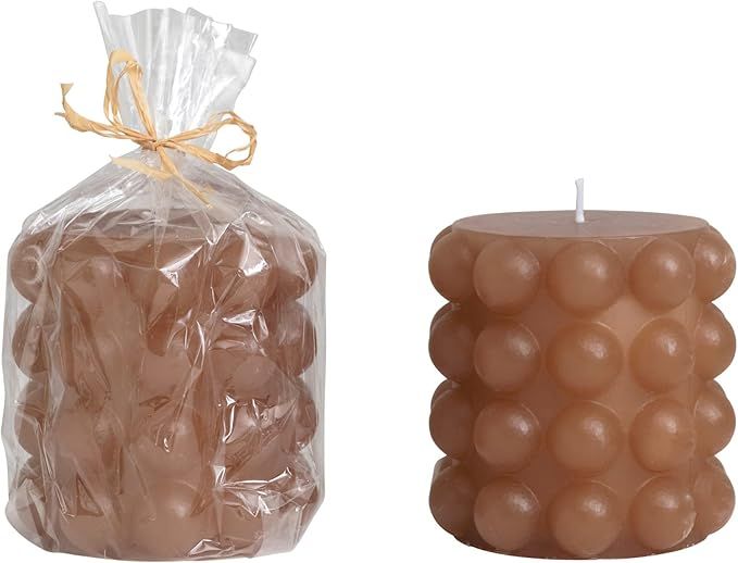 Creative Co-Op Unscented Hobnail Pillar, Cappuccino Candles, 4" L x 4" W x 4" H, Brown | Amazon (US)
