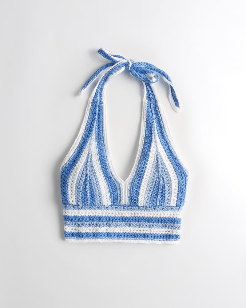 Crop Crochet Multi-Way Halter Sweater Tank | Hollister (US)
