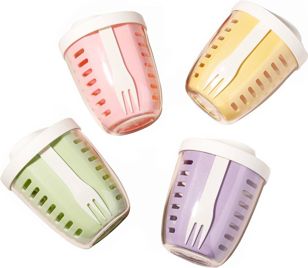 Fruit Salad Storage Cup With Lids and Fork, 20 Oz Plastic Airtight Fruit Storage Containers for f... | Amazon (US)
